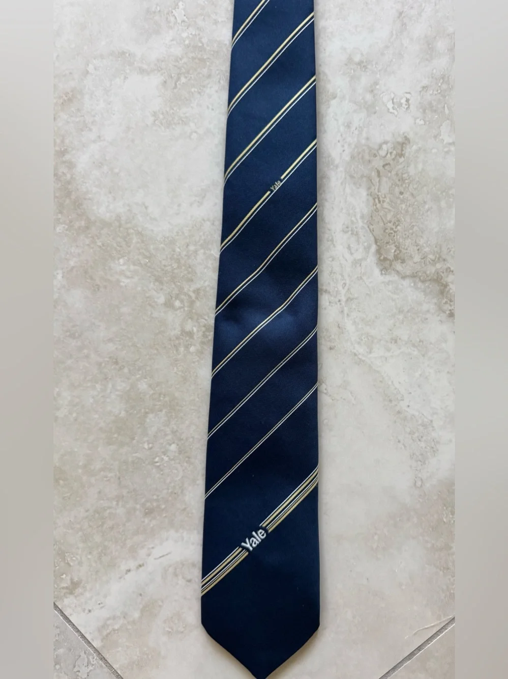 Vintage Yale Collegiate Navy Blue Tie Van Megen Gold/White Repp Stripes 54”X 3”